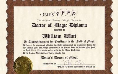 William Watt diplomé "Doctor of Magic" à Buffalo (New-York) en 2015